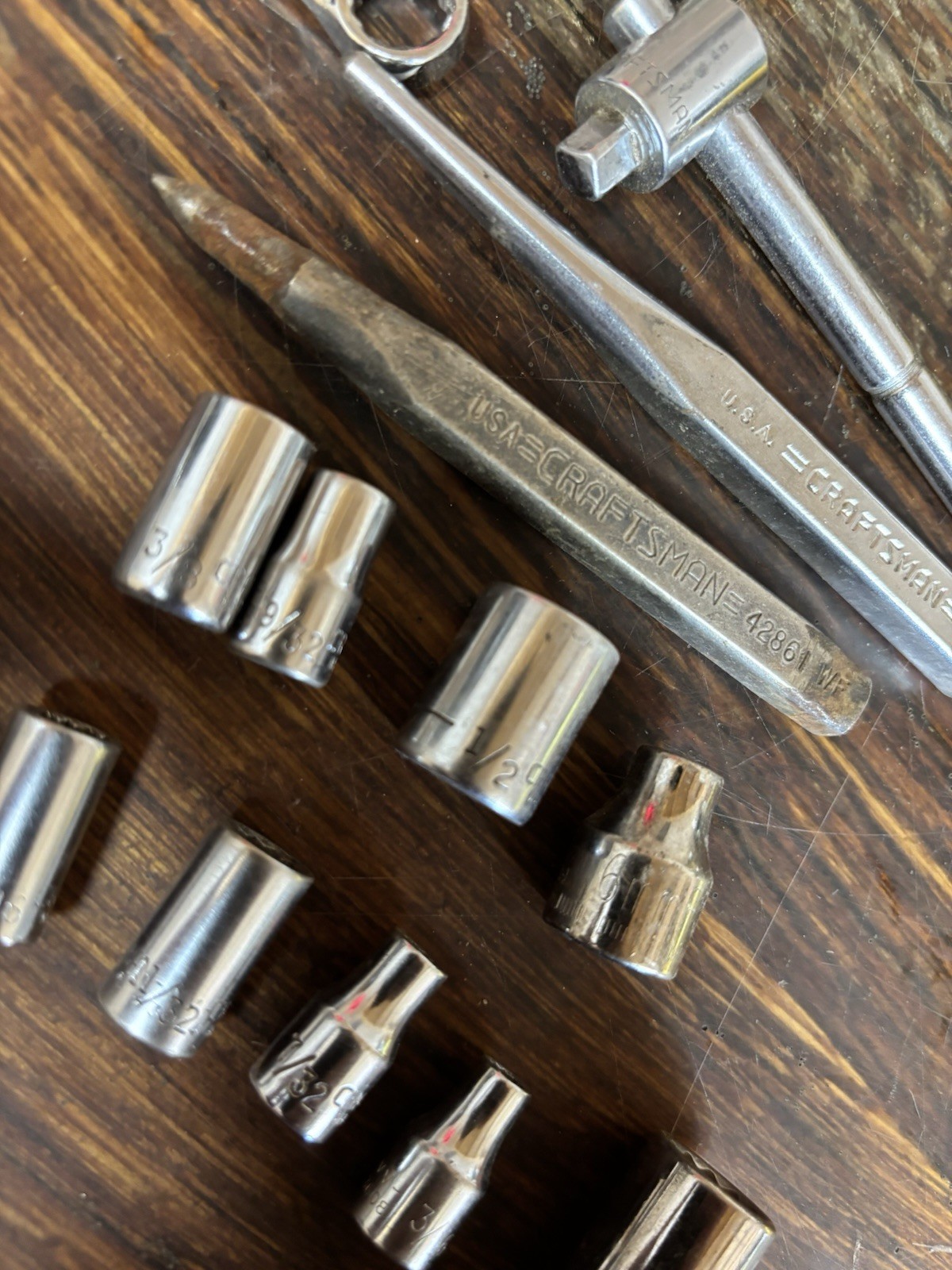 Lot Of 28 Craftsman assorted Wrenches, sockets and extras