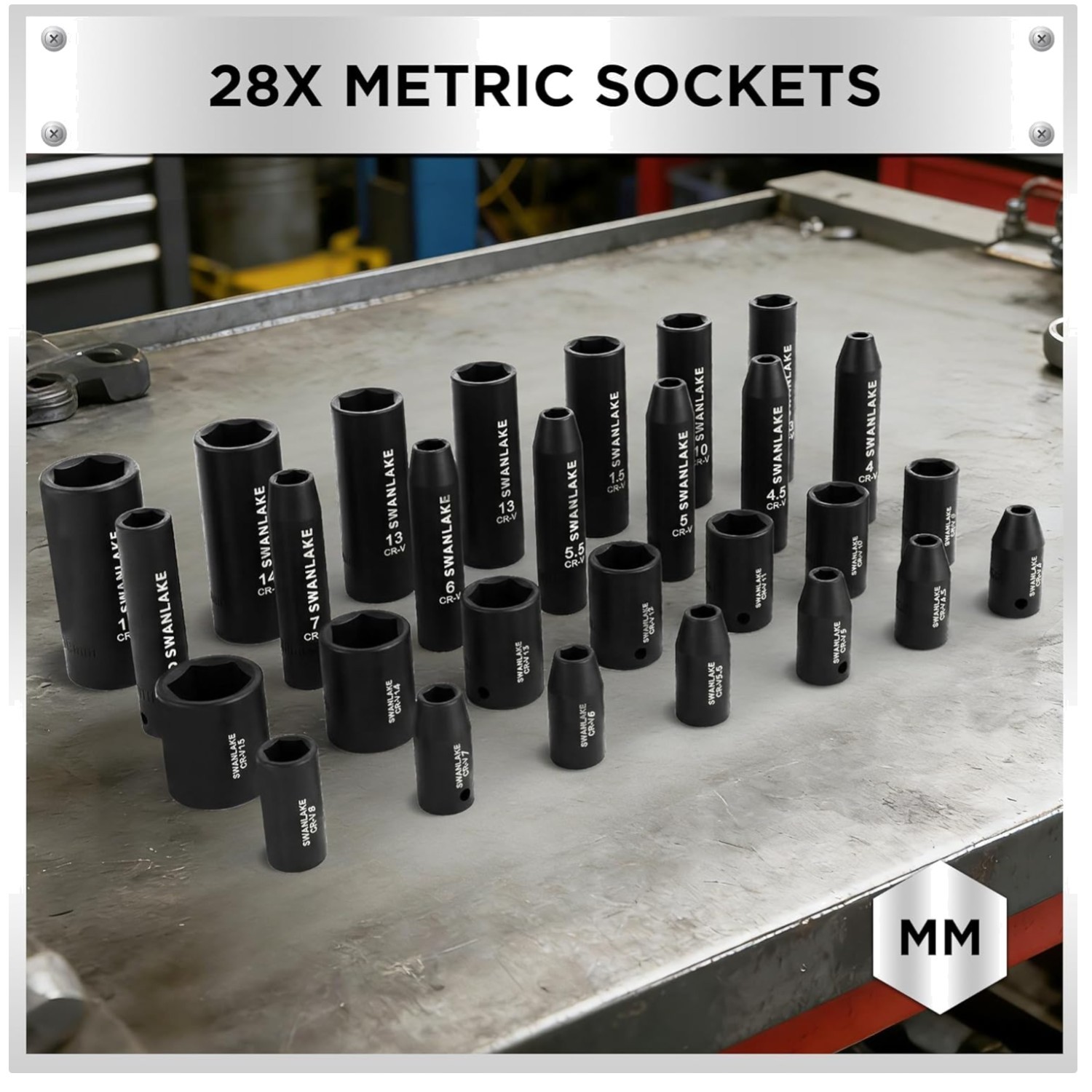 SWANLAKE 56-Piece Impact Socket Set, 1/4″ Drive, Cr-V Steel