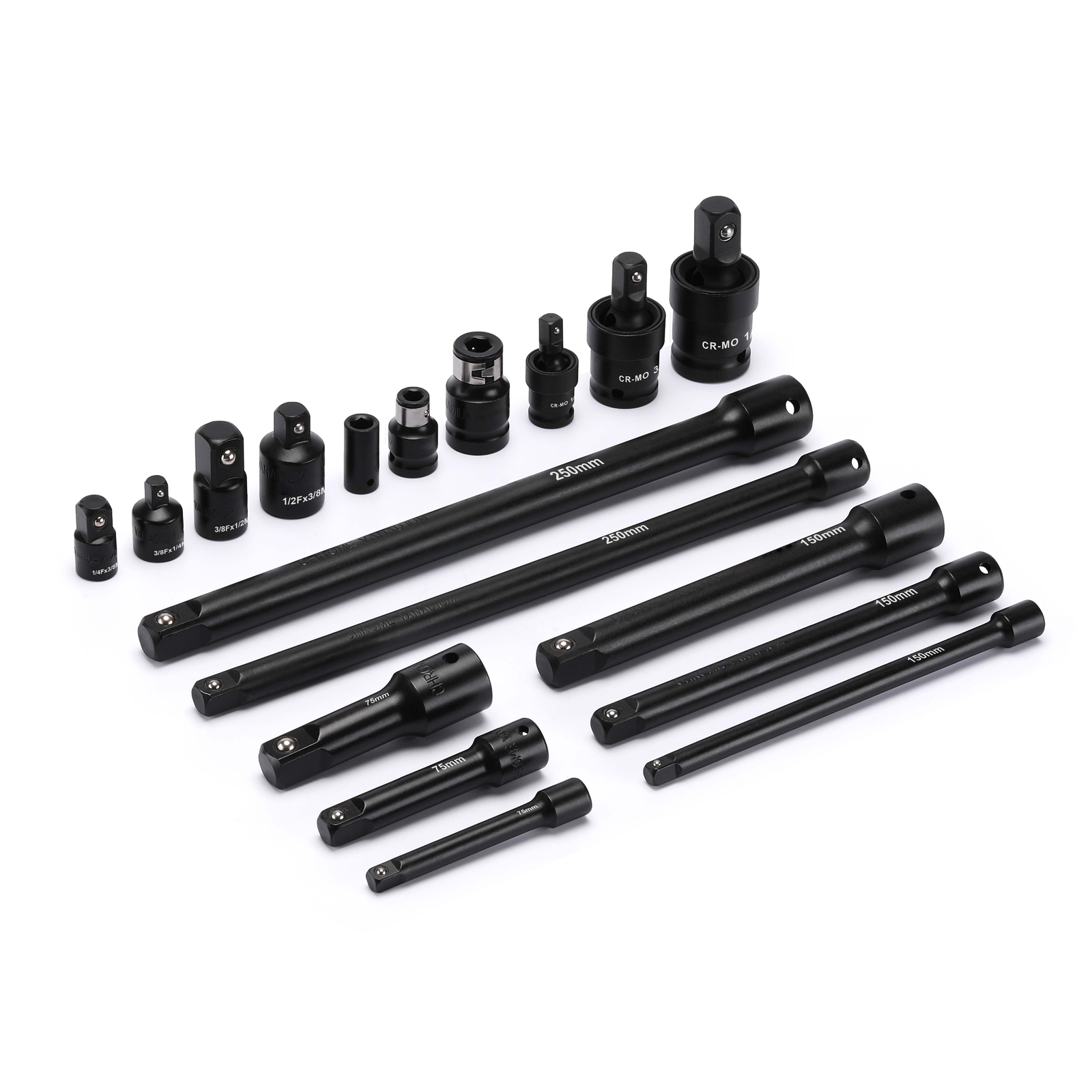 18-Piece Drive Tool Accessory Set Premium CR-V Steel with Black Phosphate Finish