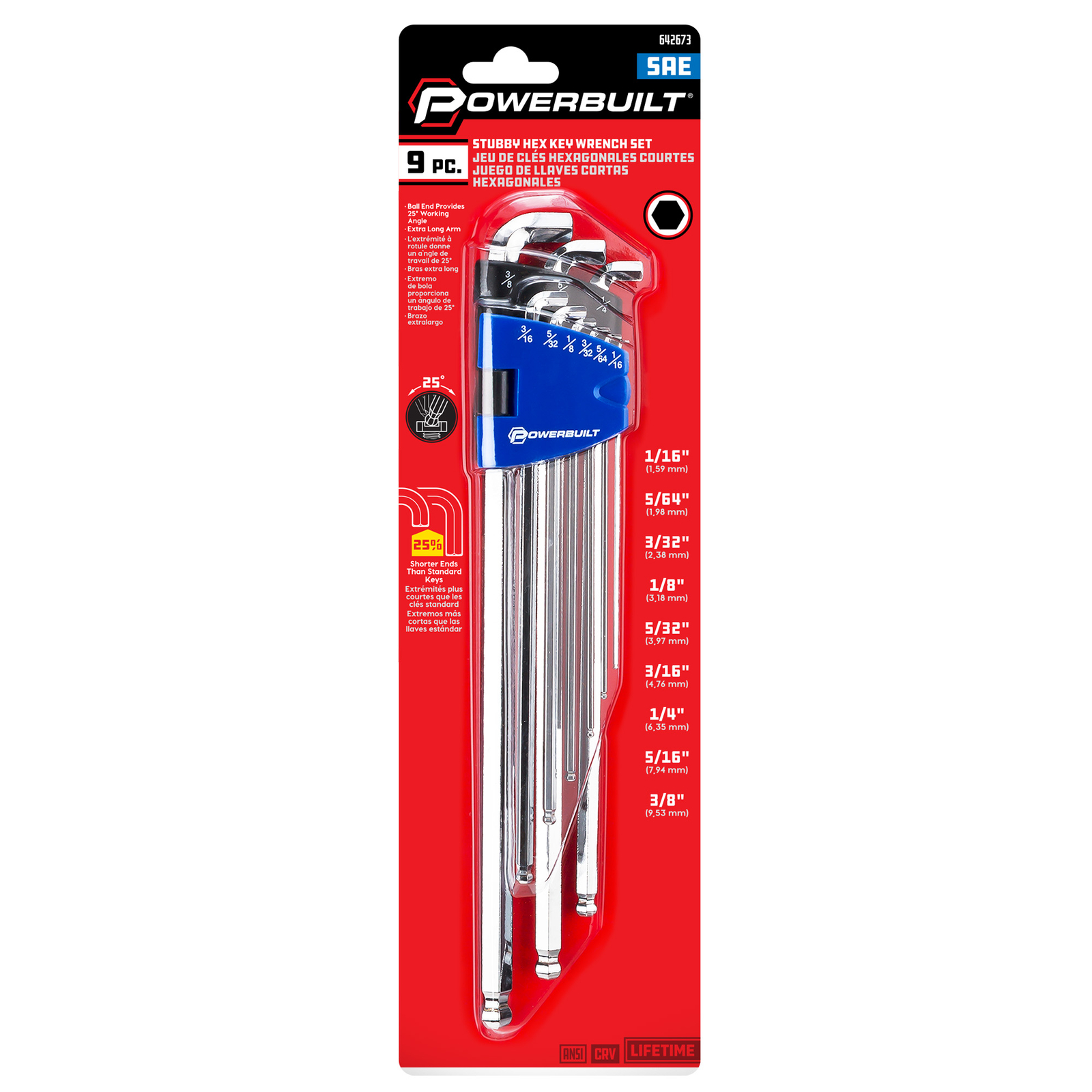 Powerbuilt 9PC SAE STUBBY & EXTRA LONG HEX BALL END HEX WRENCH SET – 240099
