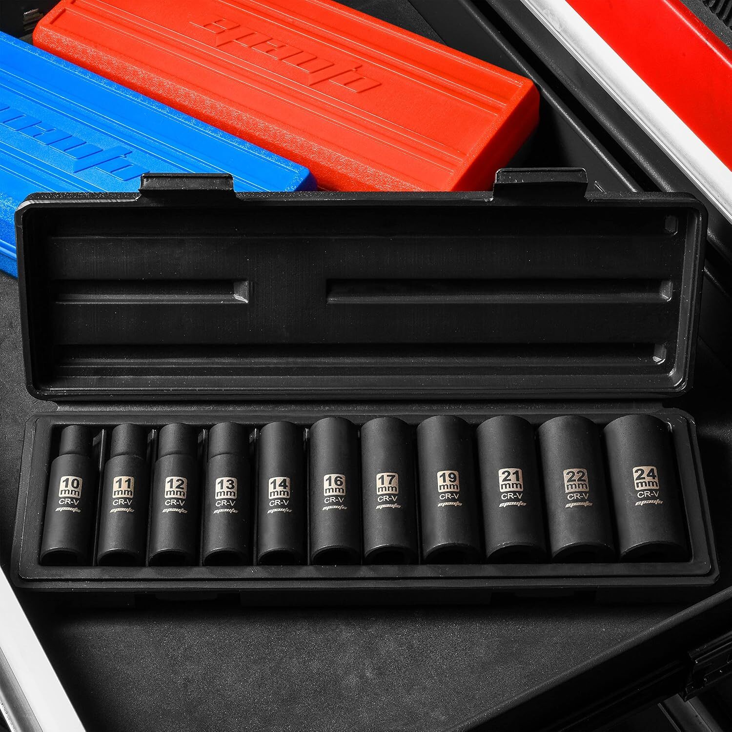 1/2-Inch Drive Metric Deep Impact Socket Set, Cr-V, 6 Points, 11 Sockets