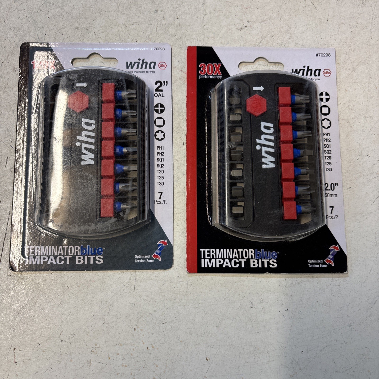 (2)New 7 Piece Wiha Tools Terminator Blue Impact Bit Set 2 Inch Bits. J 674