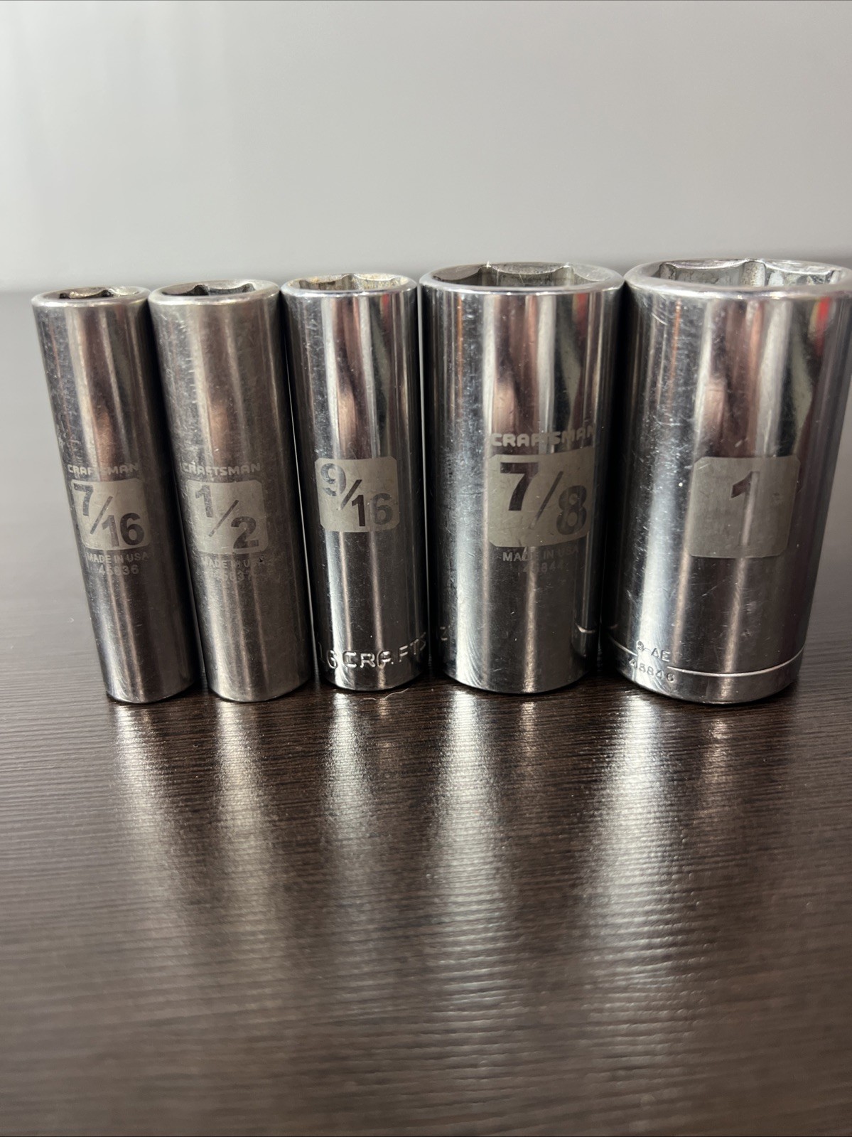 Craftsman 3/8” Drive SAE Deep 6-point Socket Set 5-piece 7/16 1/2 9/16 7/8 & 1”