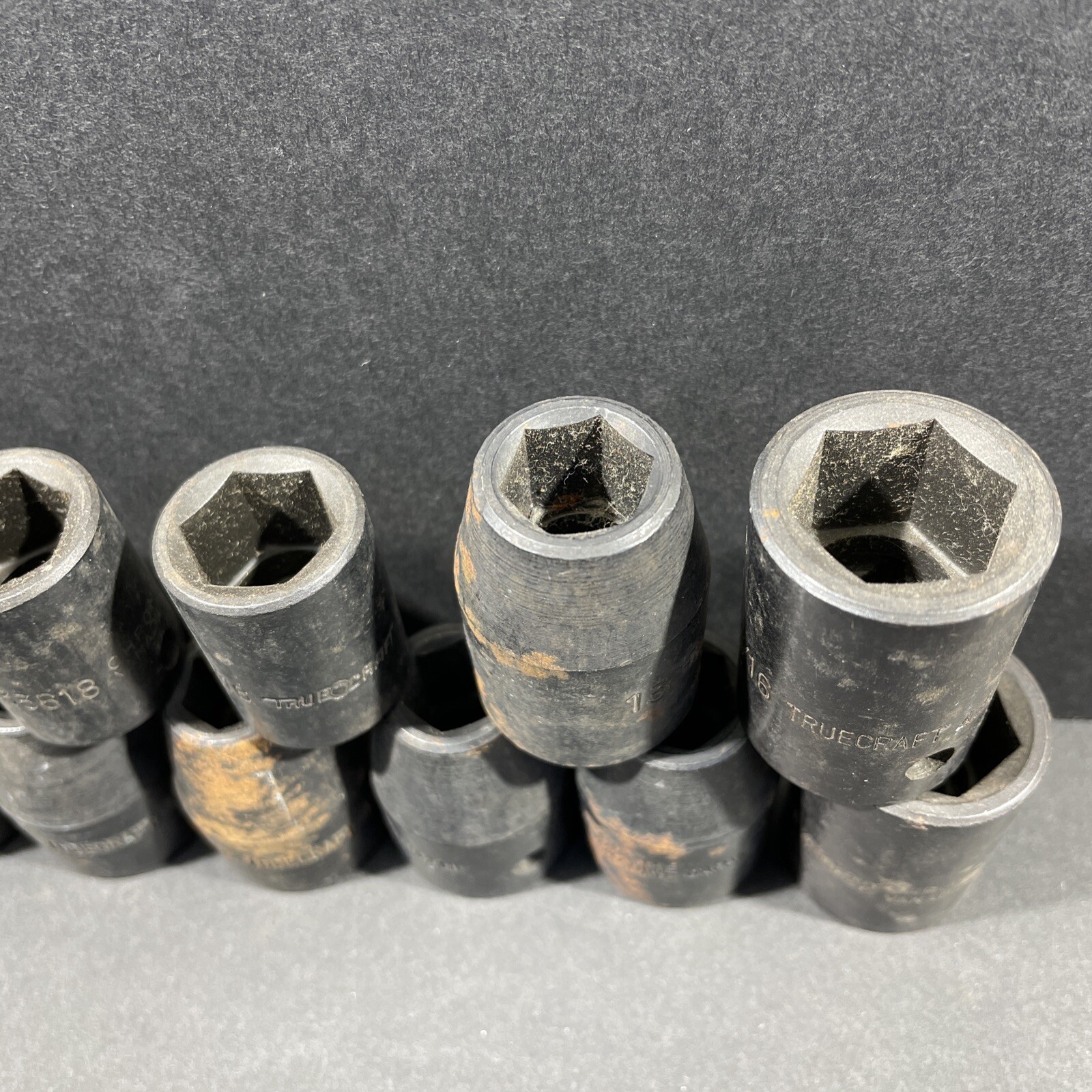 11- Truecraft Impact Sockets, 7/16” 13mm 9/16” 11/16”, 1/2 & 3/8 Drive, 6 Point
