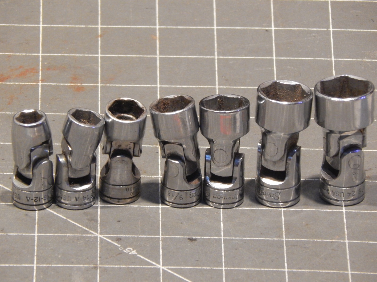 Snap On 7Pc SAE 3/8″ Drive Universal Swivel Socket Set 3/8″ 3/4″ 6Pt Dr FS FS24