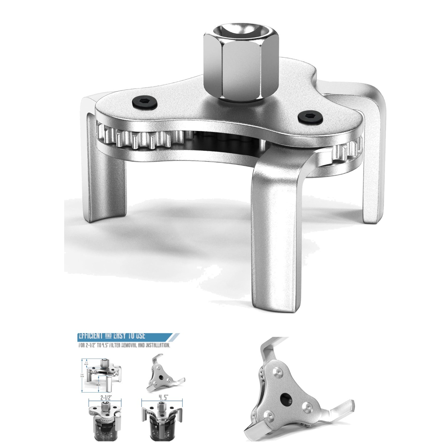 Efficient Adjustable Oil Filter Wrench Set, 3 Jaw, 2.5-4.5 Inch for All Vehicles