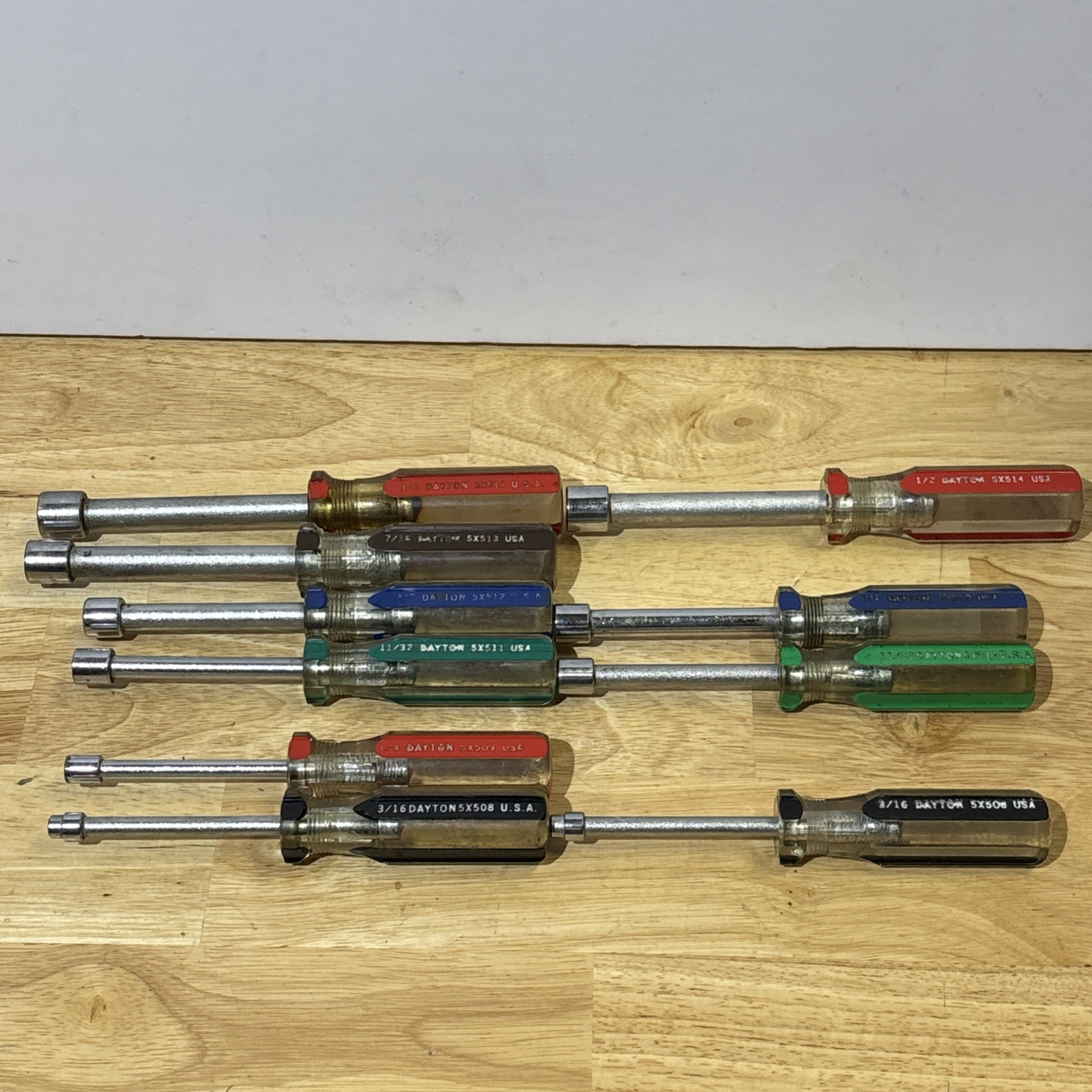Dayton SAE Nut Driver Set LOT 3/16″ to 1/2″ Skips 5/16″ W/ Duplicates Vtg USA
