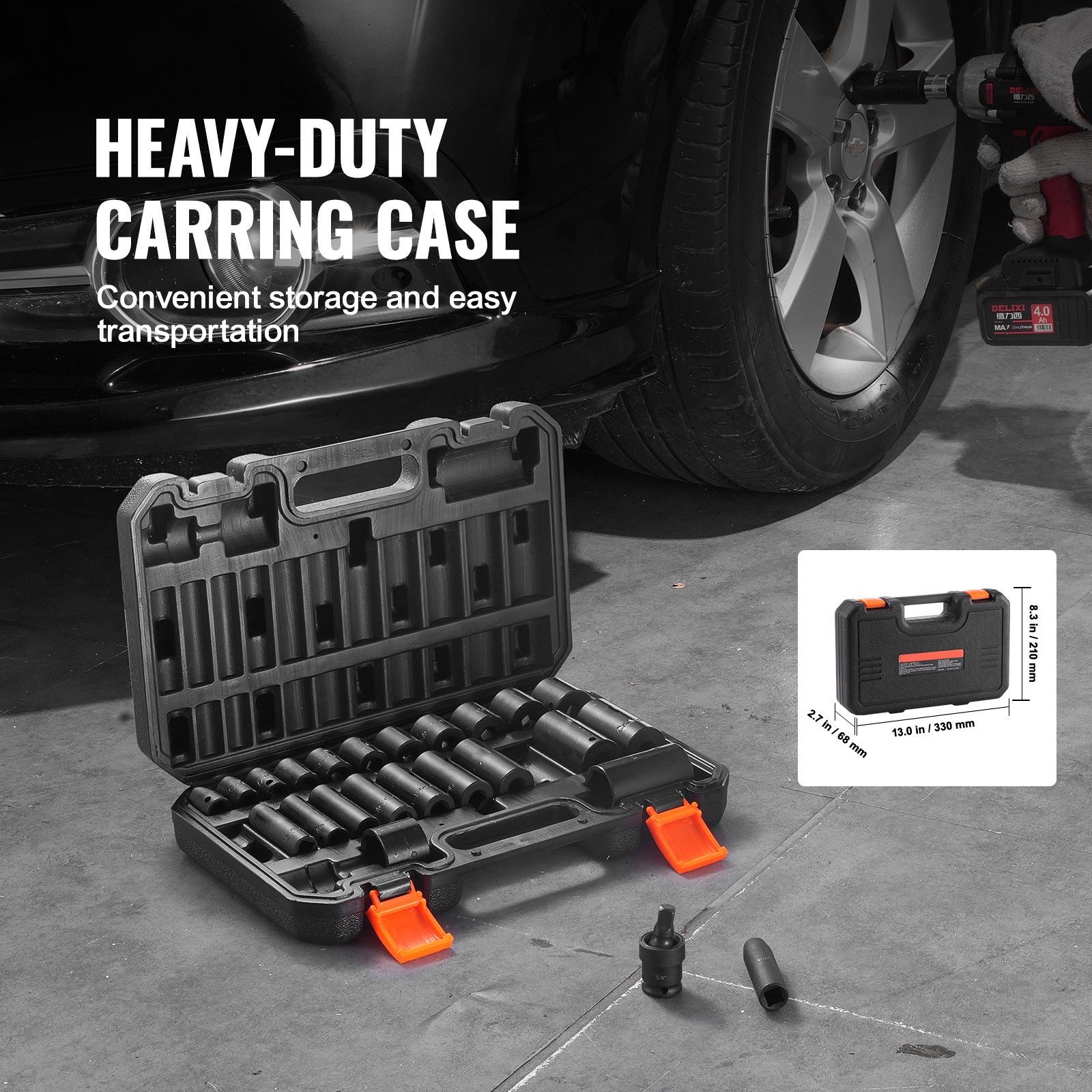 Uimoso Impact Sockets Set 25pcs 6-Point 3/8in Drive Bit Ratchet Tool Kit Case