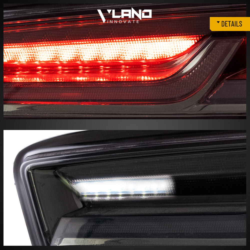 VLAND LED Tail Lights For Chevy Camaro 2016-2018 DRL FULL Smoke Red Signal Light