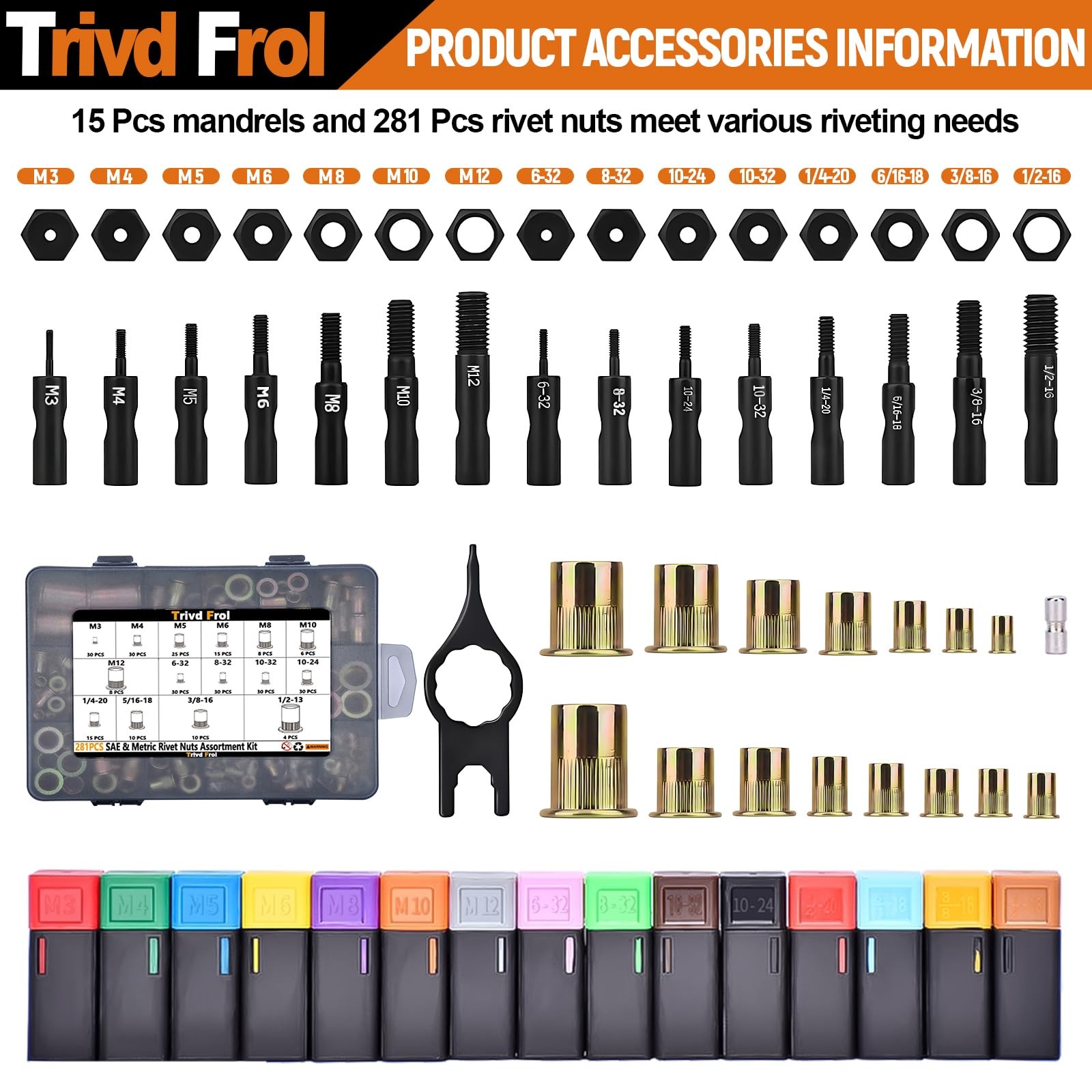 Trivd Frol 16″ Rivet Nut Tool, Nutsert Tool Kit with 15 Metric and…