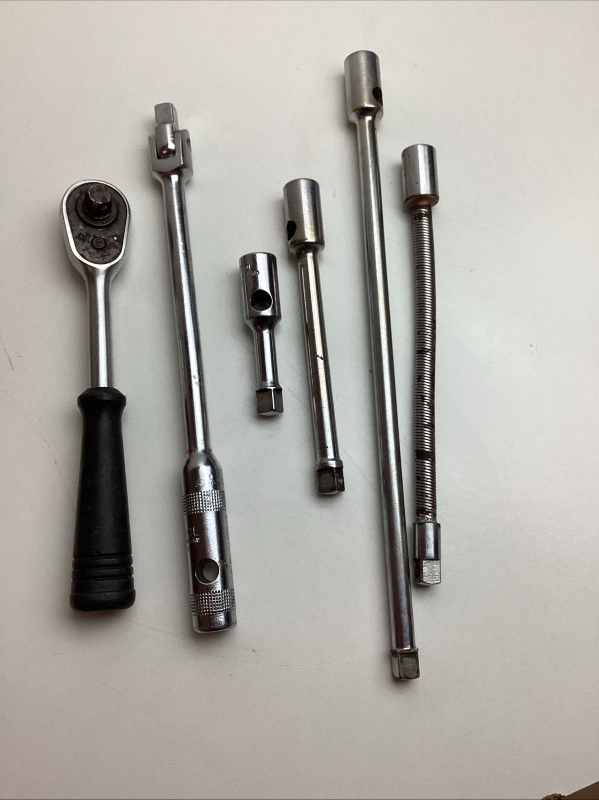 6 Pc BRITOOL 3/8”Drive Assortment. 4 Extensions. Ratchet. T Bar. Breaker Bar