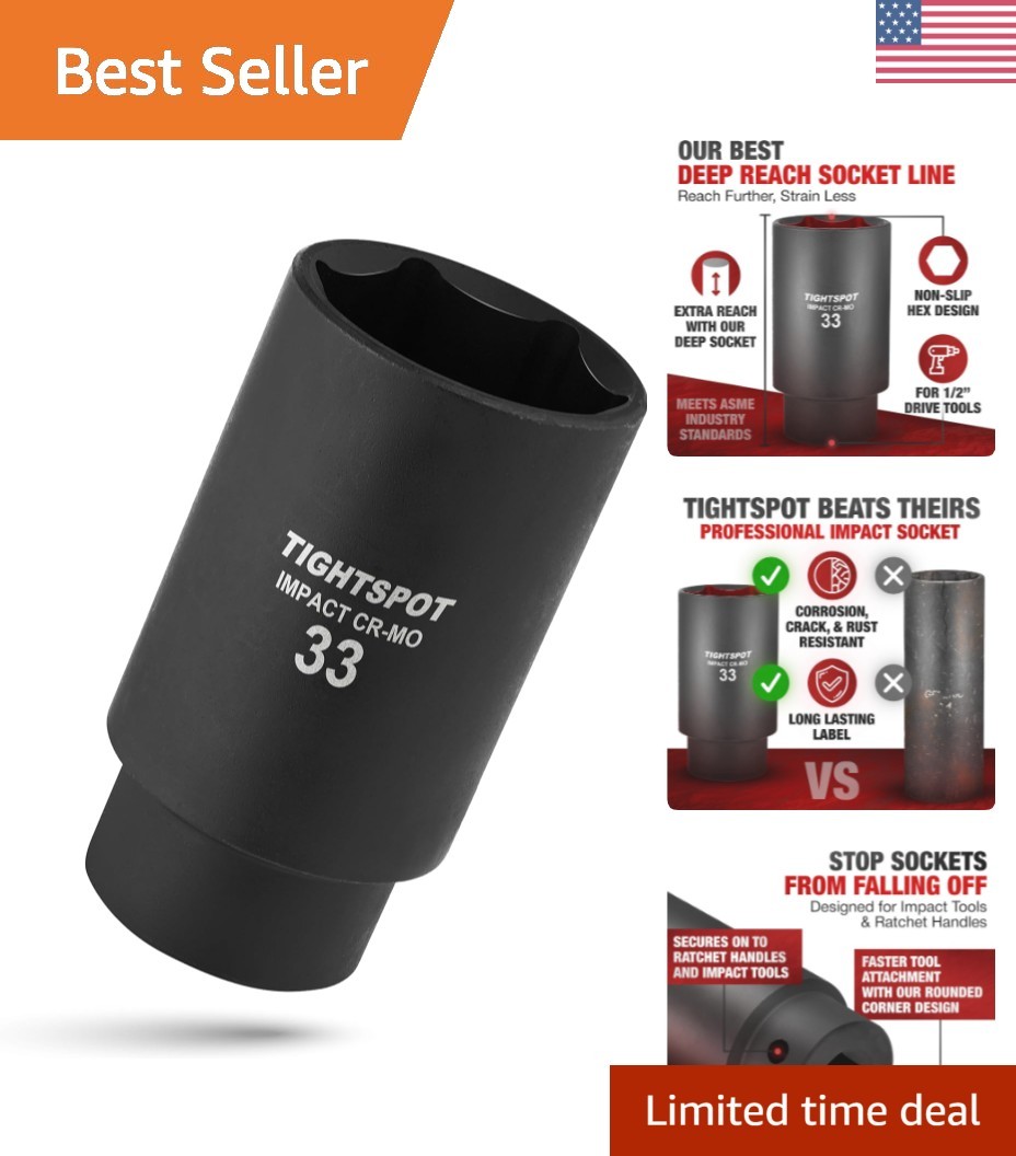 Durable Heat-Treated 1/2 Inch Drive 33 mm Socket – 6 Point, Anti-Rounding Design