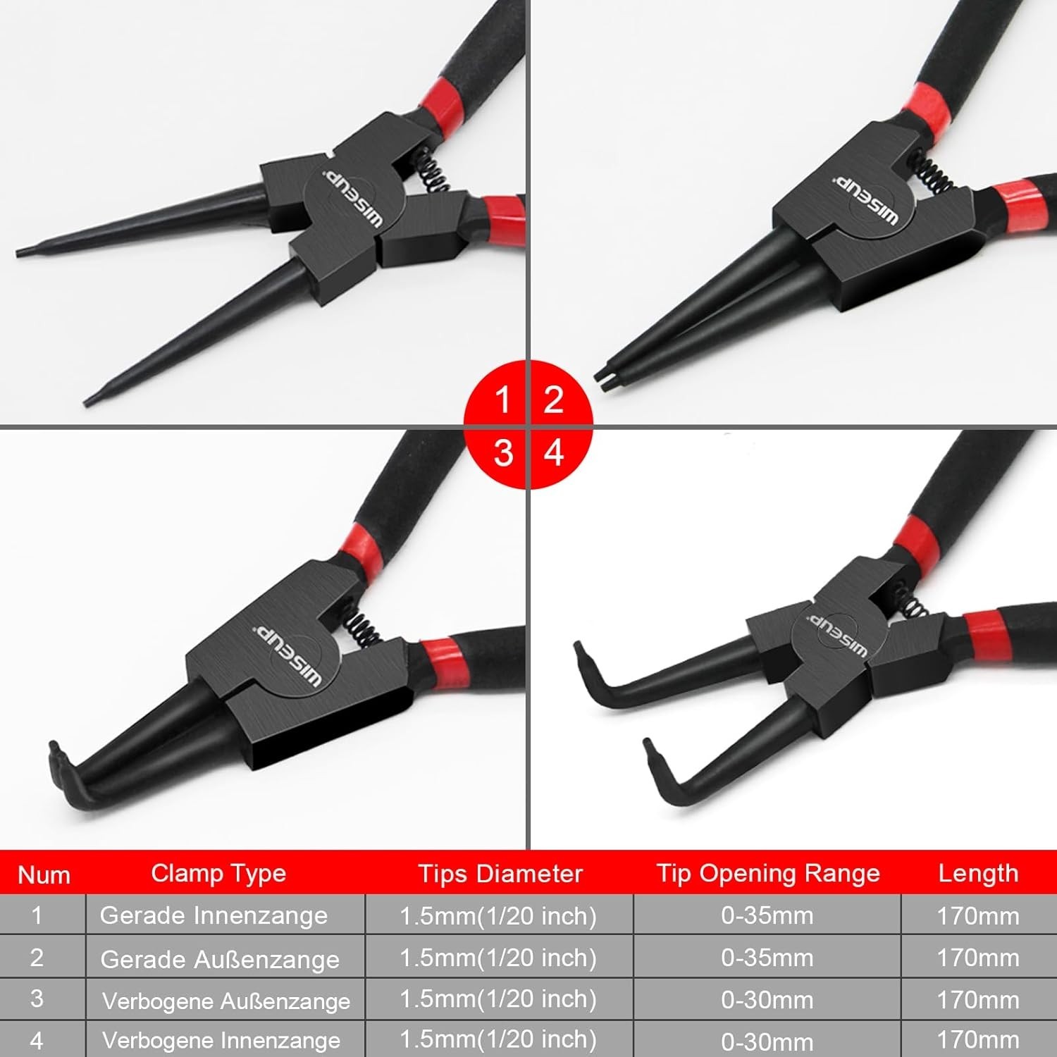 7 Inch Heavy Duty C-Clip Removal Pliers Set – 4PCS with Anti-Slip Handle