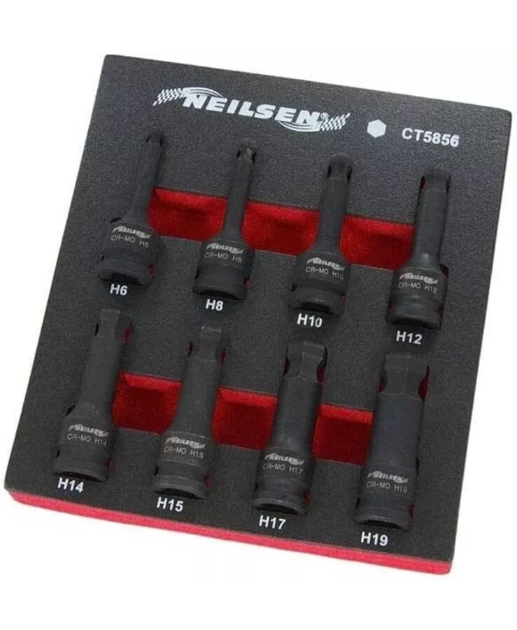 IMPACT BIT SOCKET SET HEX ALLEN BALL END 8PC 1/2″ DR 78MM LONG 6MM – 19MM