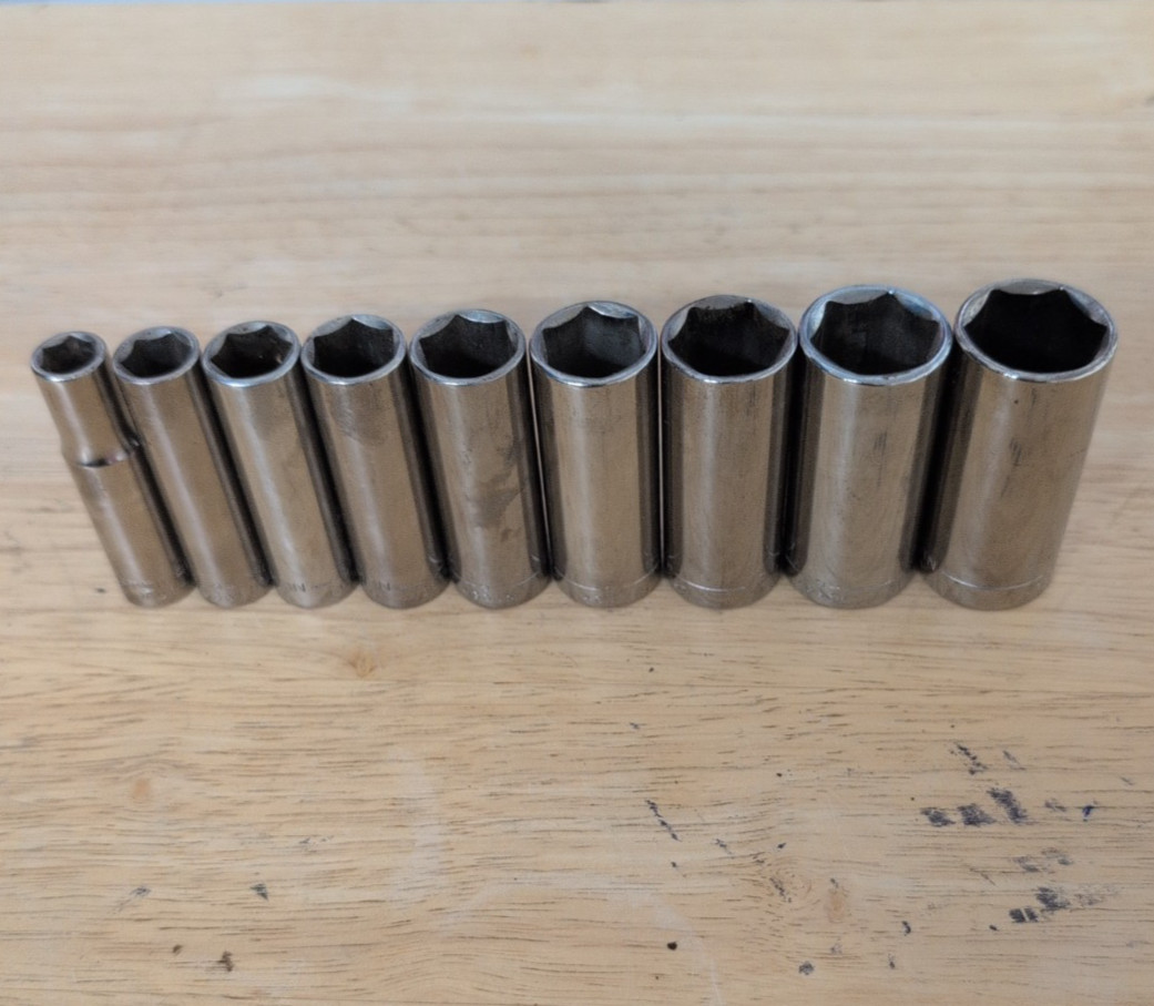 VINTAGE CRAFTSMAN 9 Pc 3/8” DRIVE 6pt DEEP WELL SOCKET SET 3/8–7/8” G SERIES