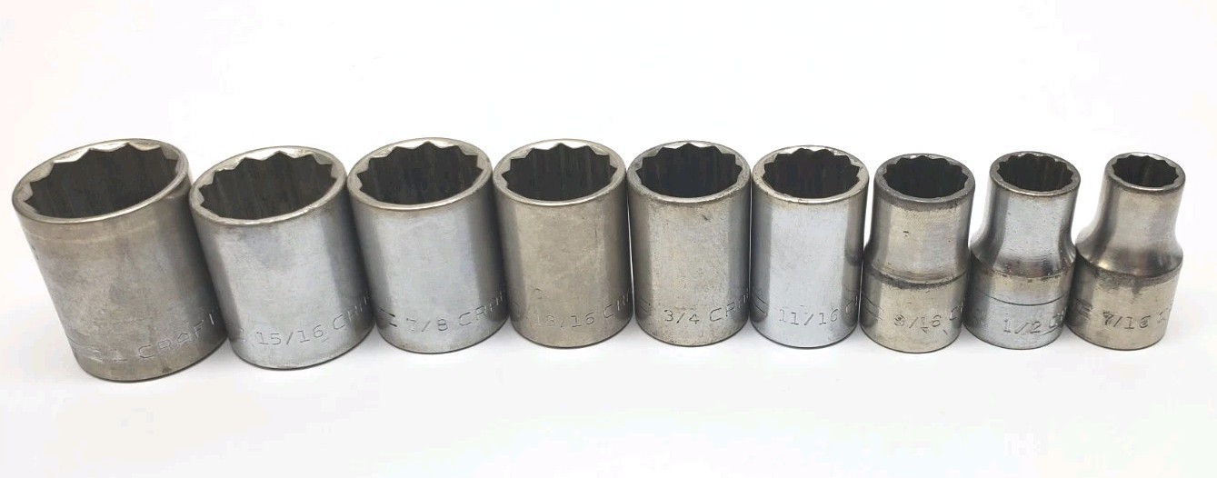 Craftsman Socket Set 1/2″ Drive SAE 12 Pt =V= Series 1″ to 7/16” USA Vintage