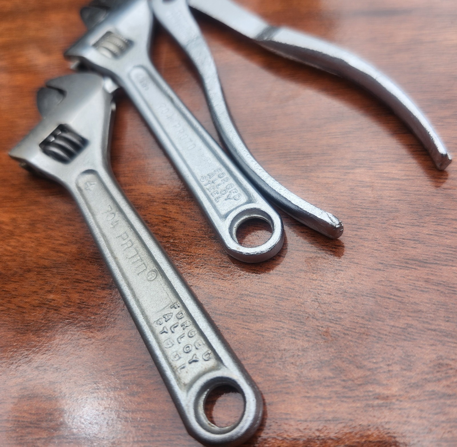 Vintage Proto 4″ Tools. 2- Adjustable Wrenches + 1- Slip-Joint Pliers USA