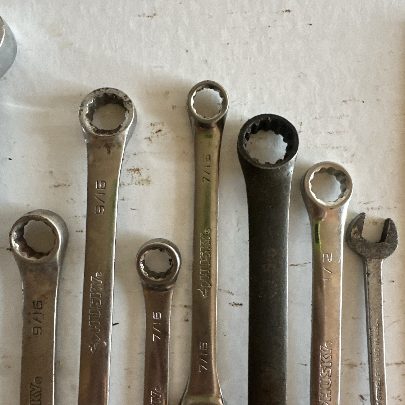 lot of 9 Husky wrenches Standard various sizes forged in U.S.A. drop steel VGC