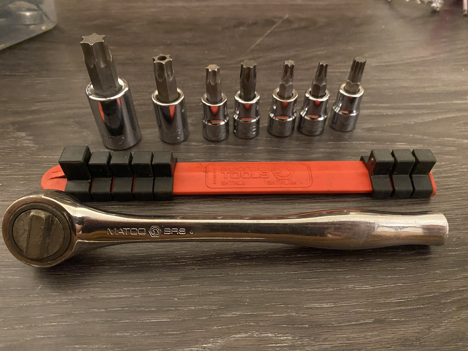 7pc Lot Matco Tools Torx & Bit Sockets 3/8″ & 1/2 Drive & 8mm- Rail – Ratchet