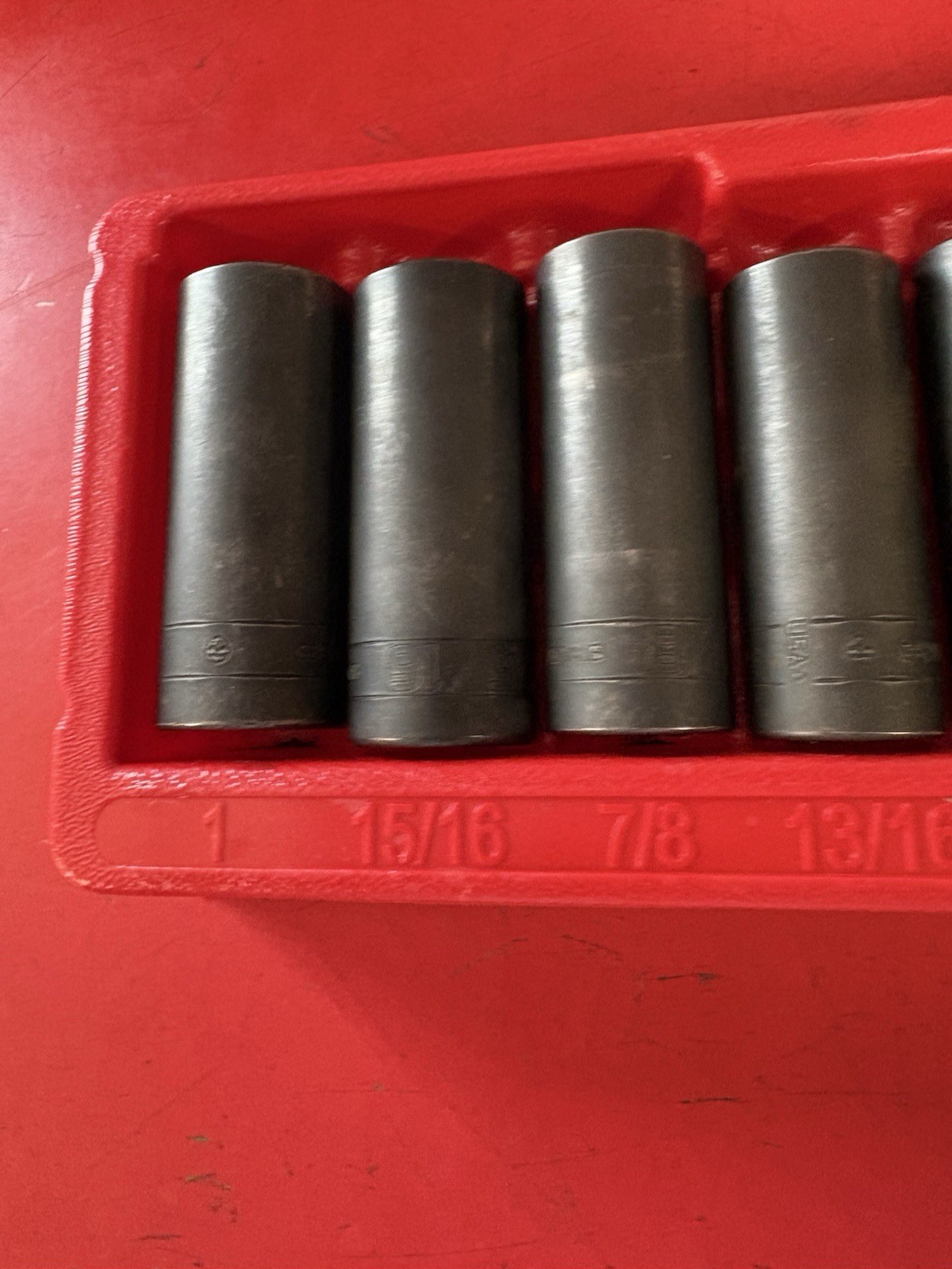Snap-on 9 pc. 1/2″ drive 6 pt. SAE Flank Drive Deep Impact Socket Set 309SIMYA