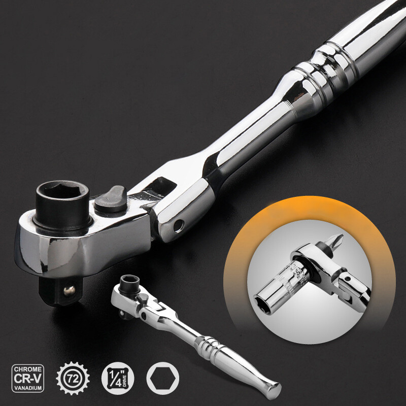 Ratchet Handle Socket Wrench 1/4″ Drive 72 Tooth Flexi Head Stubby 115mm Rounded
