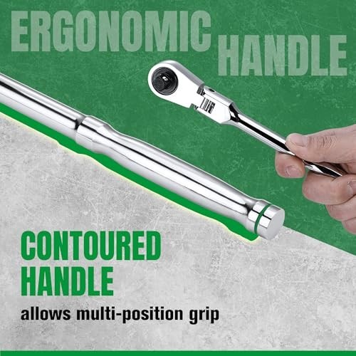 3/8″ Drive Flex Head Ratchet Handle – 90-Tooth, Reversible, CR-V, Ergonomic Grip