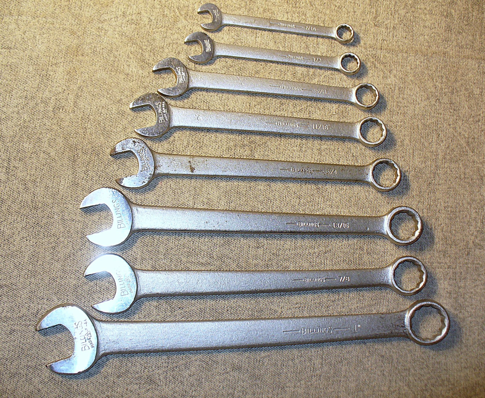 Vintage 8 Pc Billings Vitalloy Combination Wrench Set 1109-7/16 to 1” in Holder