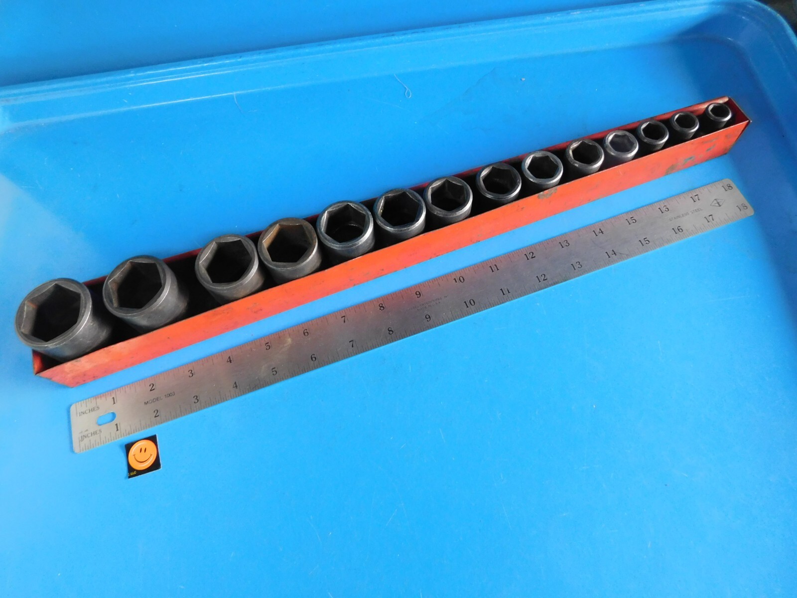 USED,MAC TOOLS 1/2 IN.DR.»3/8 THRU 1-1/4 IN «SHORT IMPACT SOCKETS SET OF14+TRAY