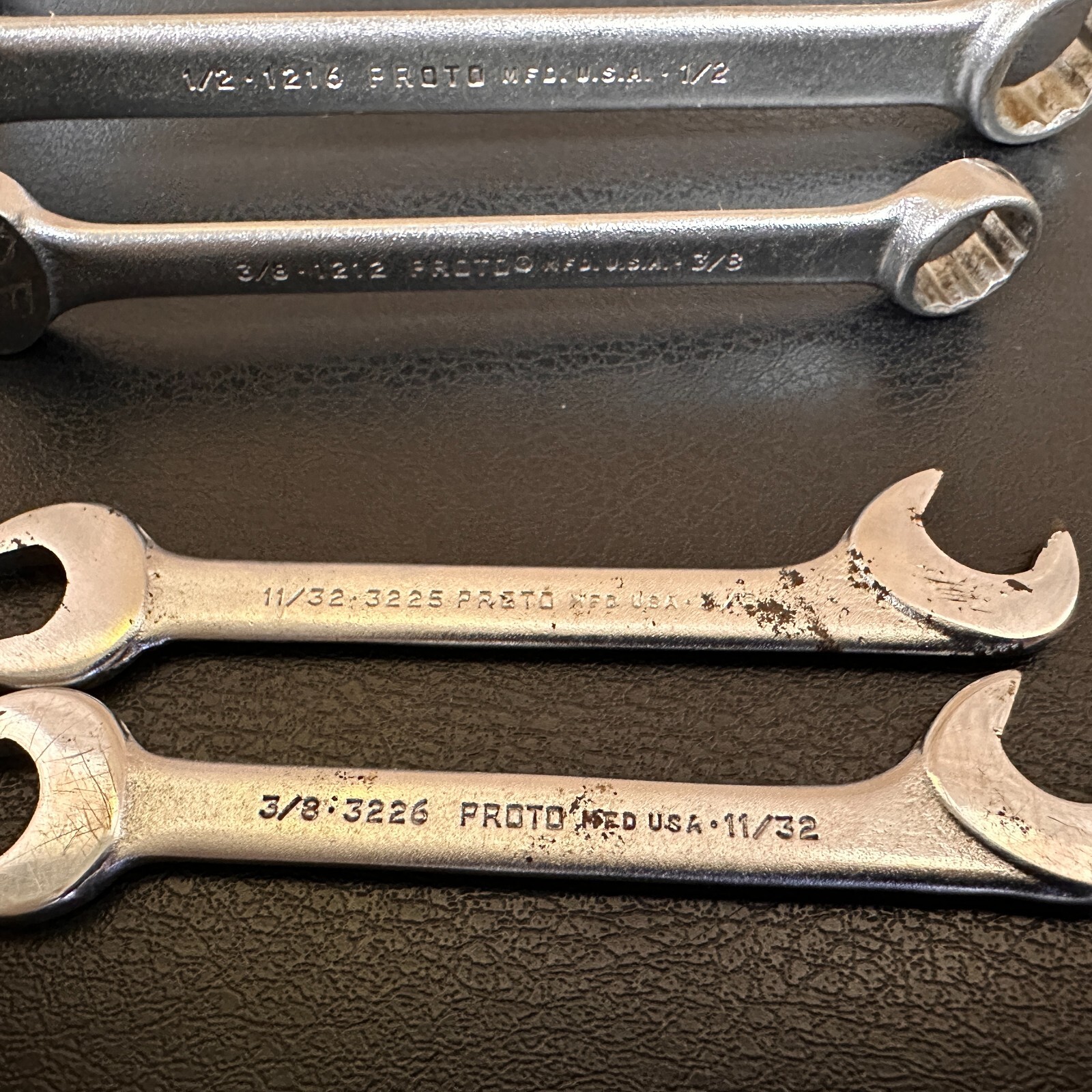 Vintage 1960 PROTO MFD USA Combination Wrench Set SAE 1212, 1216, 1218, 1220 6pc