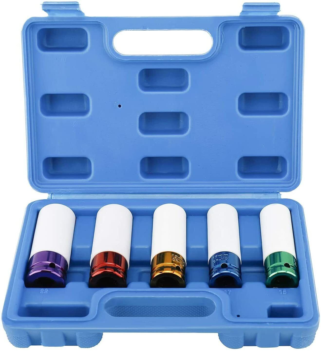 5PC Impact Drive Lug Nut Socket 1/2» Thin Wall Wheel Rim Protector Set 15-22mm