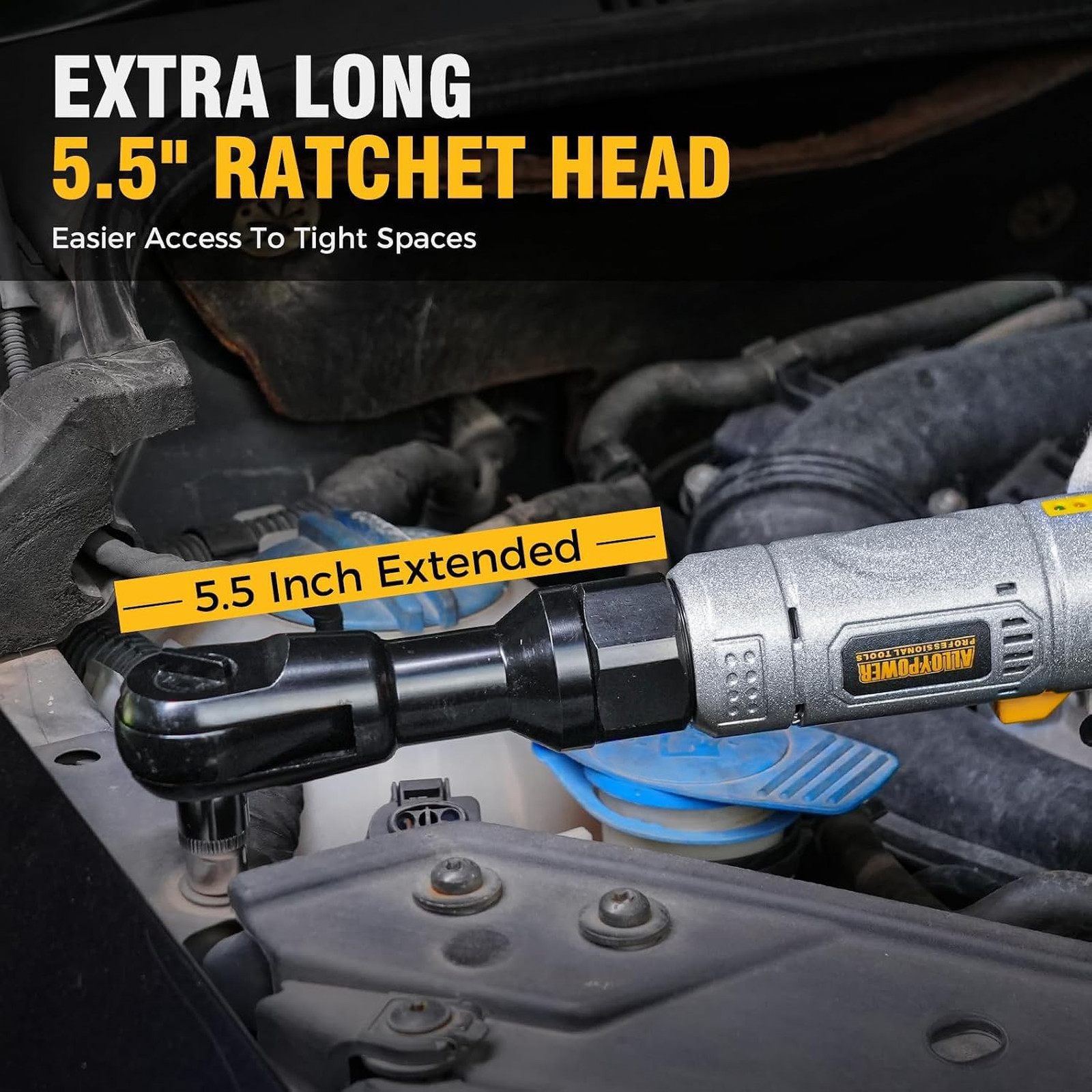 3/8″ Cordless Ratchet Wrench Set, 60FT-LBS(80N.m) Electric Ratchet, 12V Extended