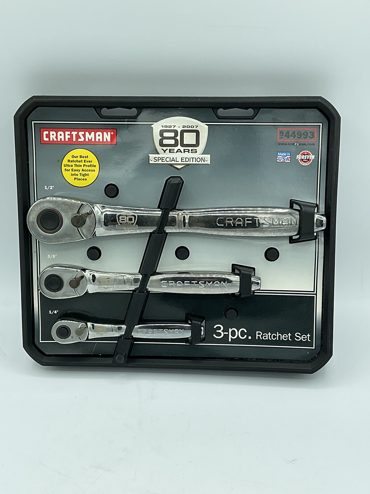 Craftsman 1/4, 3/8, 1/2” Thin Profile Ratchet 80 Years Set # 44993 – USA – NOS