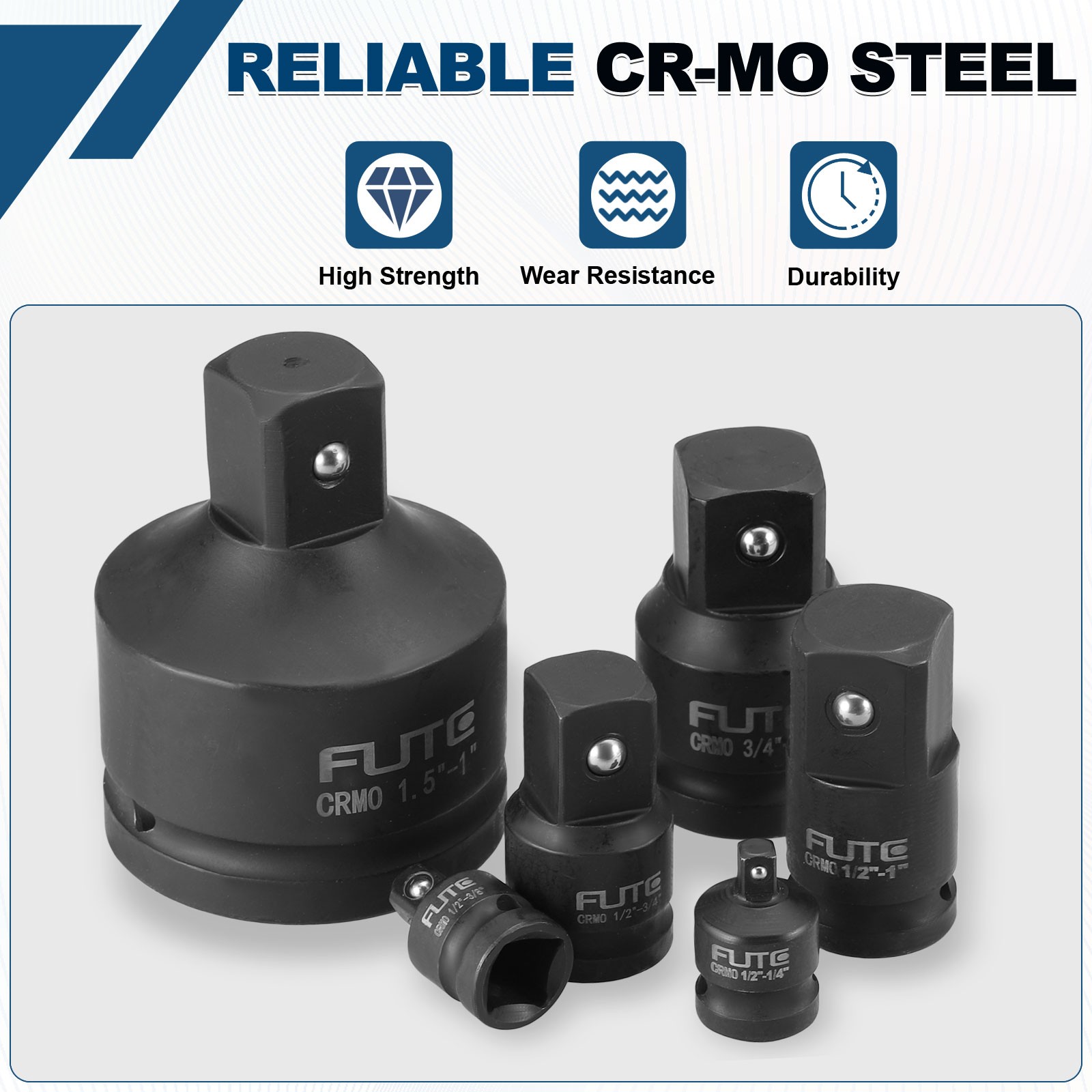 3Pcs Impact Socket Adapters 1/2″ Female to 3/4″ Male Black