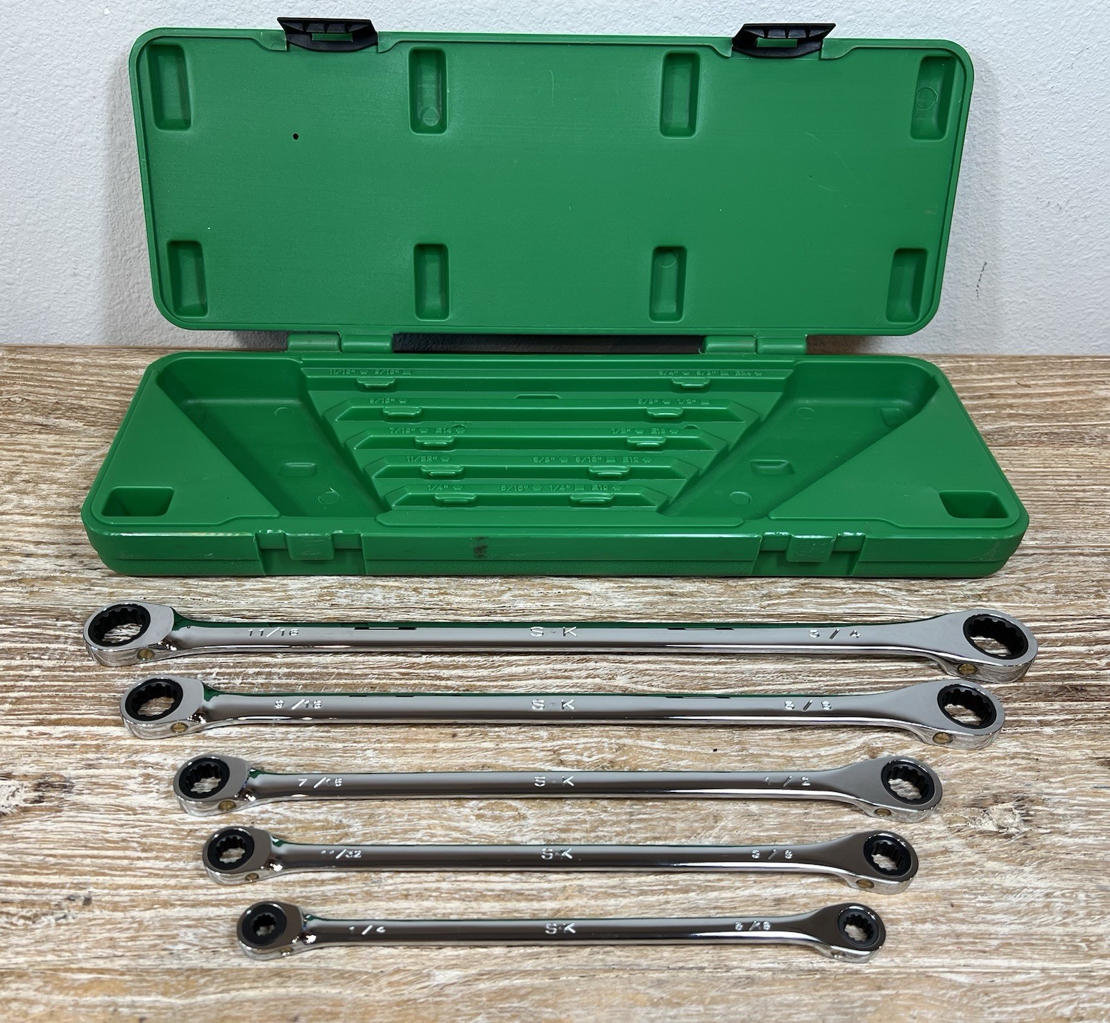 SK Tools 5pc 89250 XXL Long Spline SAE Box End Wrench Ratcheting 1/4 – 3/4” VG