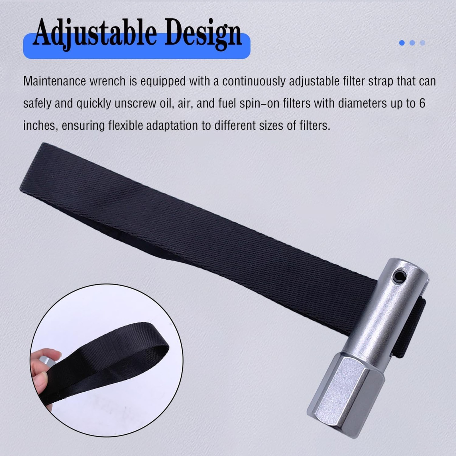1/2 inch Drive Oil Filter Strap Wrench Adjustable Nylon Filter Removal Tool for