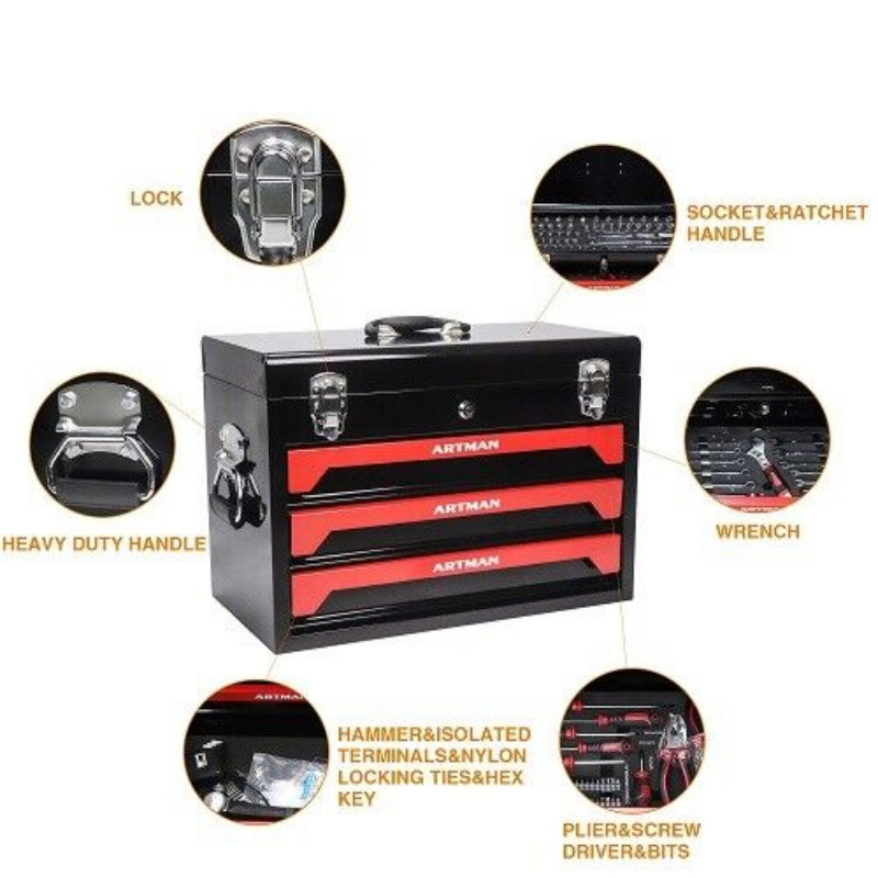 339 Pcs Mechanics Tool Set Socket Ratchet Kit 3 Drawer Box Professional Repair