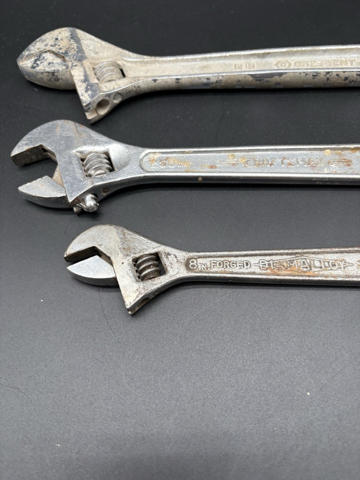 Vintage Adjustable Wrenches Lot 3 pc Crescent Craftsman Diamond Calk 8-12″ USA