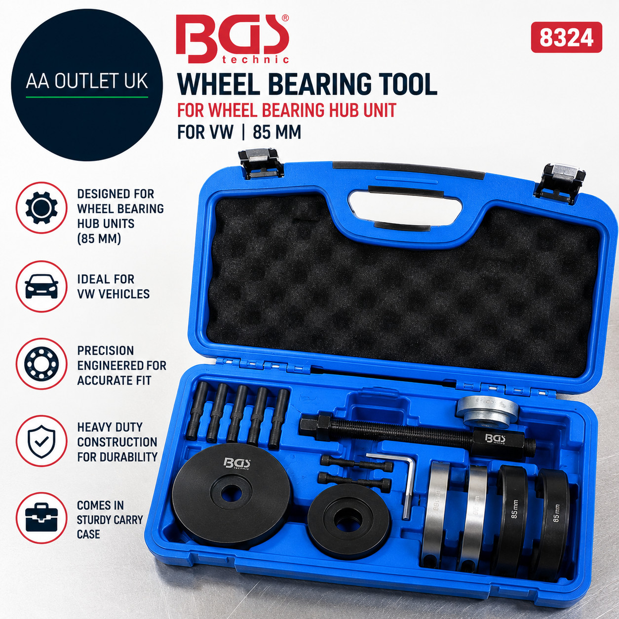 BGS 8324 Wheel Bearing Hub Unit Tool VW 85mm Metallic Black Blue Aqua