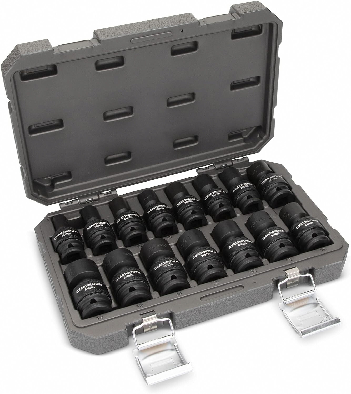 GEARWRENCH 84939N – 1/2″ 6 Point Metric Universal Impact Socket Set 15 Piece
