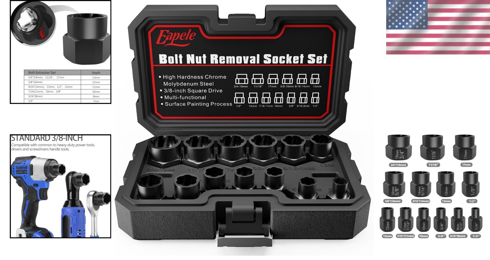 Durable 13-Piece Twist Socket Bolt Extractor Set – 41Cr Steel, Easy Carry Case