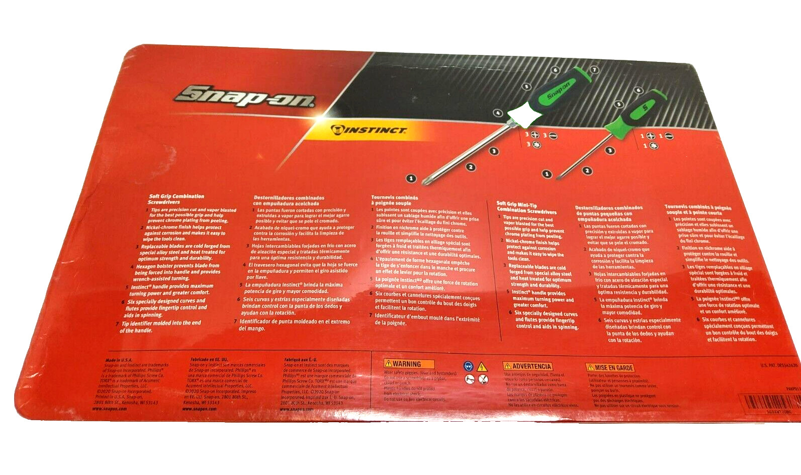New Snap-on SGDXW120BG 12pc Soft Grip Combination Screwdriver set GREEN Sealed