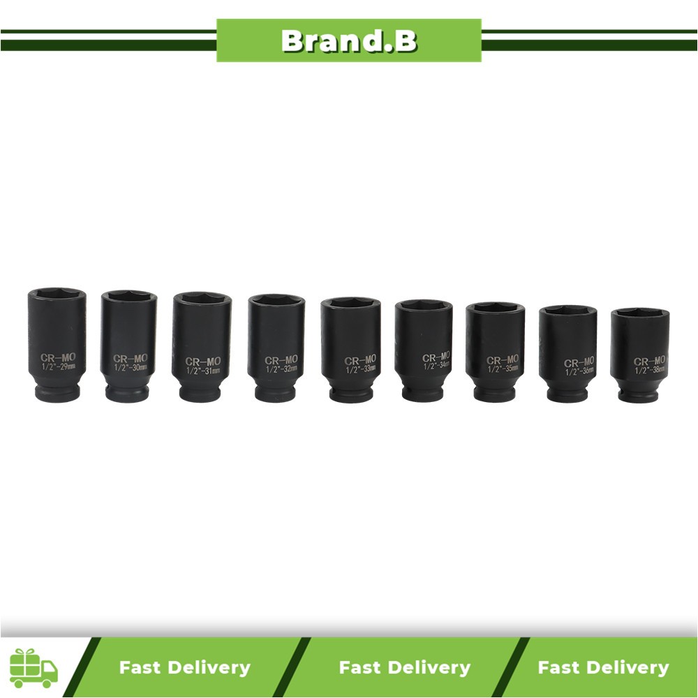 9PCS Deep Impact Socket Tool Kit 1/2″ Drive Metric Axle Hub Nut Socket 29-38mm