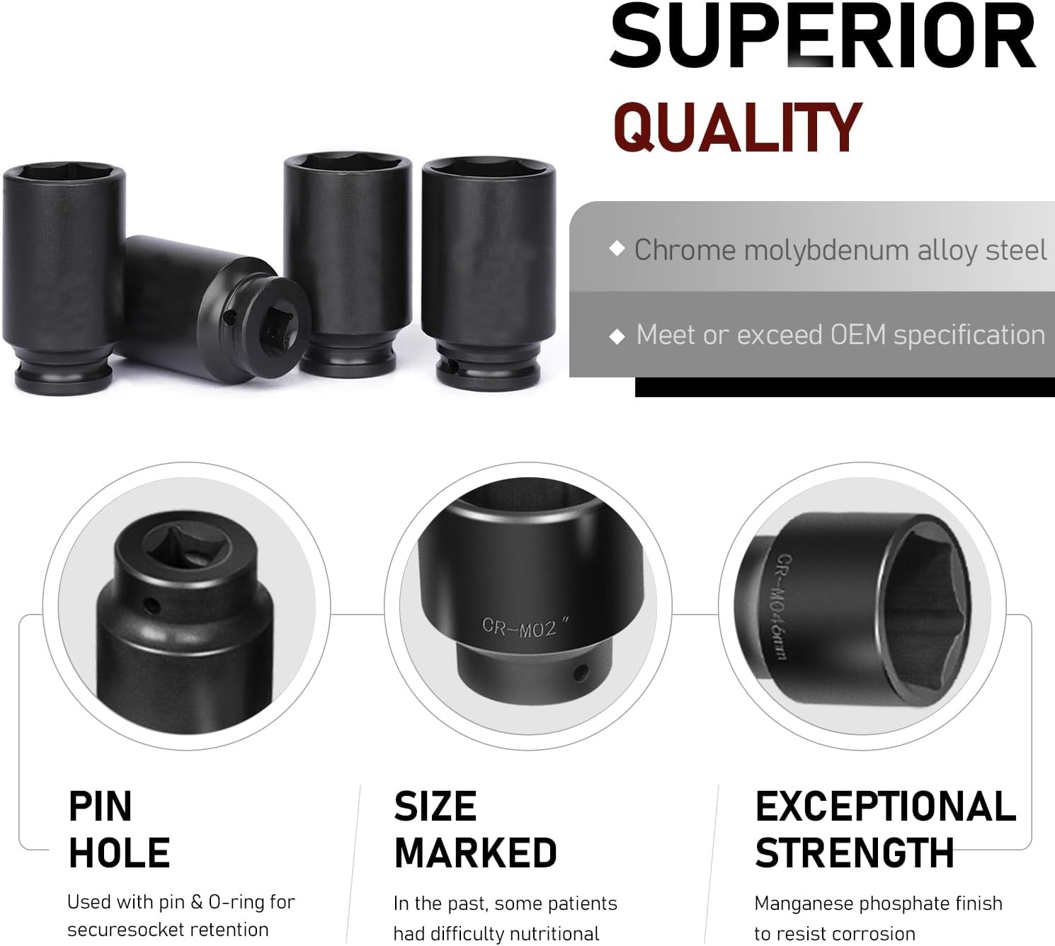 27PCS 02499A 3/4″ Drive Impact Socket Set SAE (7/8″ to 2″) Metric (22-50mm) Size