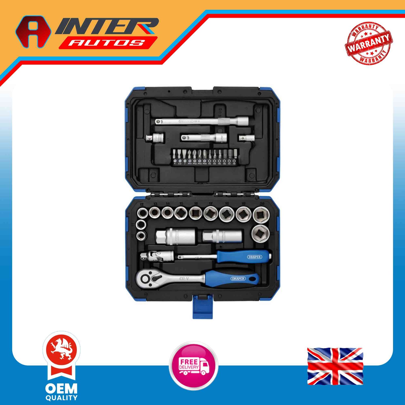 Draper Metric Socket Set, 3-8″ Sq. Dr. (34 Piece) 89558