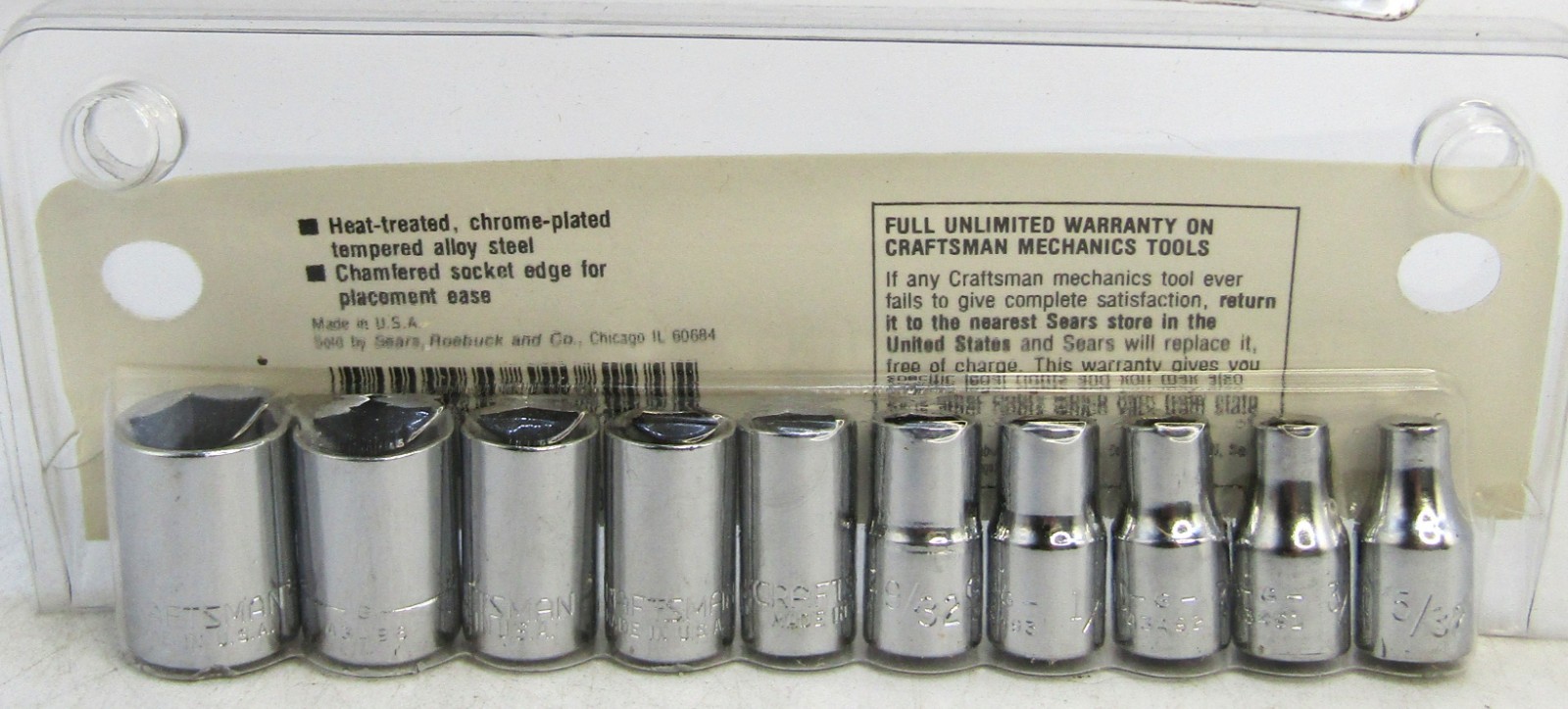 Craftsman 1/4″ Drive PC 10 Piece 6 Pt Point SAE Inch Chrome Socket Set 5/32-1/2