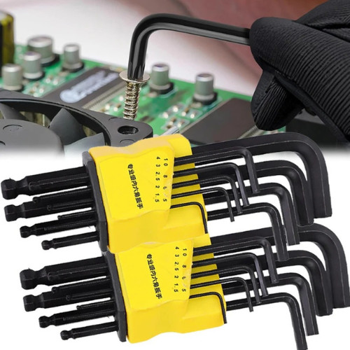 Allen Hex Key Set with Magnetic Ball End Metric Long Folding Colour Coded UK