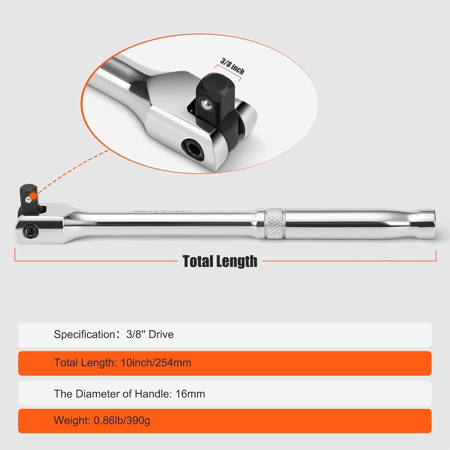 CR-V Flex Head, Polished Non-Slip Handle Wrench
