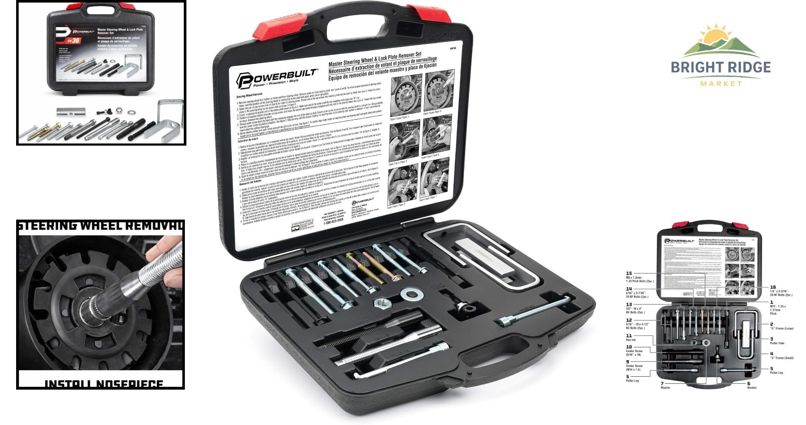 Heavy-Duty 16 Piece Steering Wheel Puller Set for Domestic and Foreign Vehicles