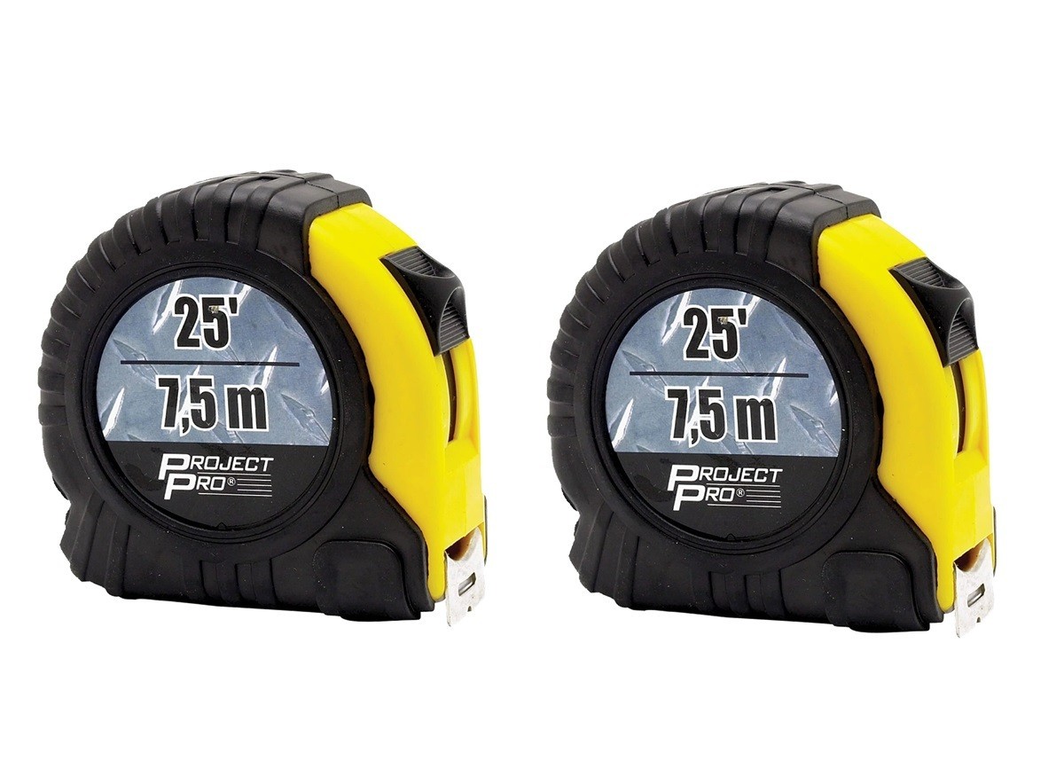 (Lot of 2) Cushion Grip Tape Measure 25 feet, 7.5 Meter PERFORMANCE TOOL 1474