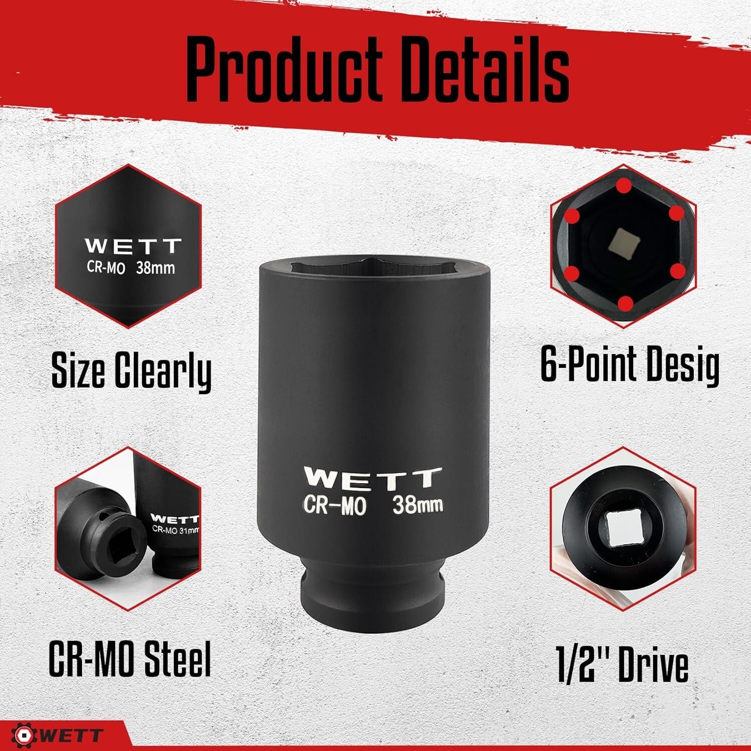 1/2″ Drive Deep Large Impact Socket Set of 9 Pcs 6 Point Sockets – 29mm-38mm